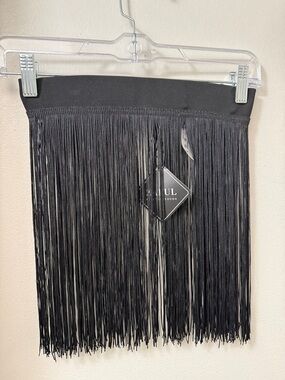 by Wayne Lee Black Fringe Mini Skirt
